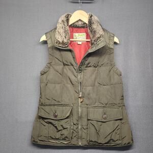 Eddie Bauer Yukon Model Down Vest Womens M Olive EB550 Goose Fur Collar